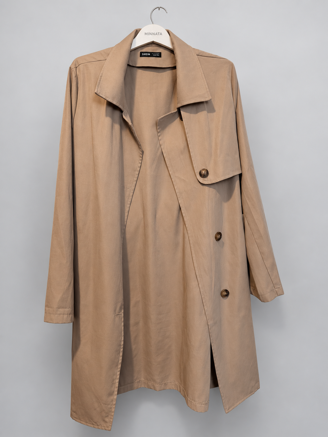 Trench coat SHEIN | Beige arena con cinturón | talla XS (calza S/M)