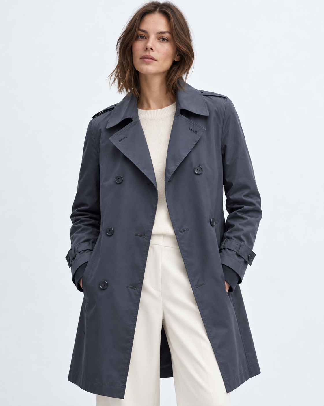 Trench coat MANGO (línea Suit) | Azul marino satinado | talla XS