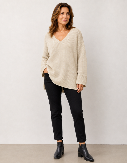 Sweater Largo Calvin Klein Cuello V con Brillos | Talla L -XL