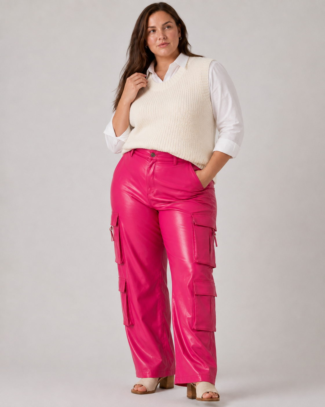 Pantalón cargo de cuerina Rosado Fucsia|  (Barbiecore) | Talla 44