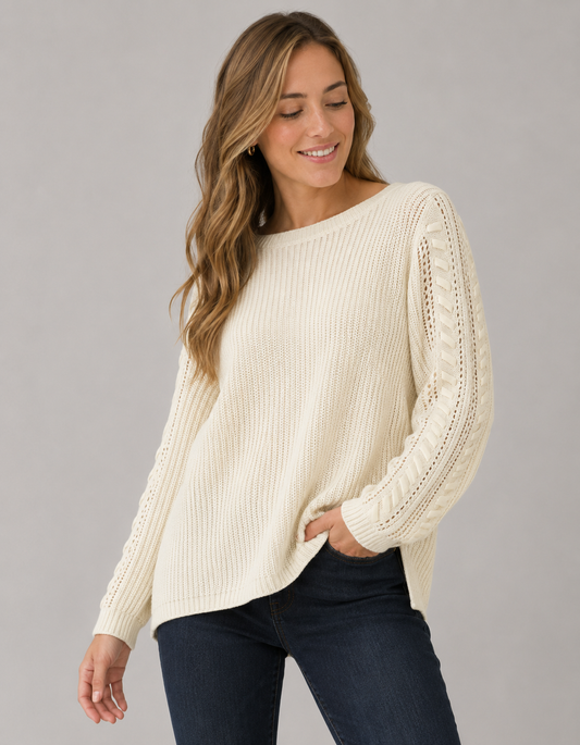 Sweater Largo Tejido Trenzado | Talla M–L (aprox.) | Etiqueta cortada