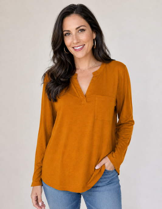 Blusa Manga Larga Cuello Mao | Color Mostaza | Talla indicada S