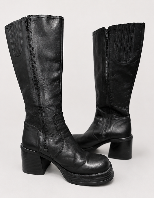 Botas Graceland largas negras taco chunky y plataforma | Talla 40