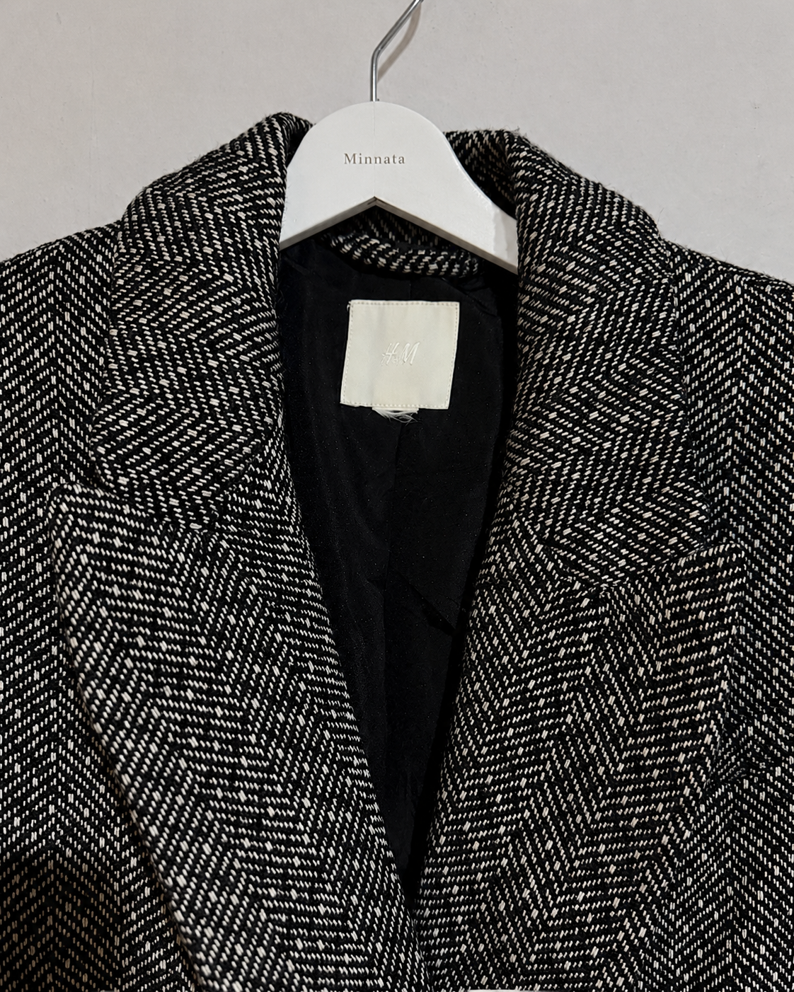 Blazer H&M cruzado de tweed espiga, invierno, gris/negro| Talla 38