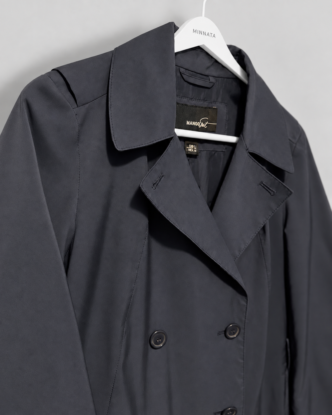 Trench coat MANGO (línea Suit) | Azul marino satinado | talla XS