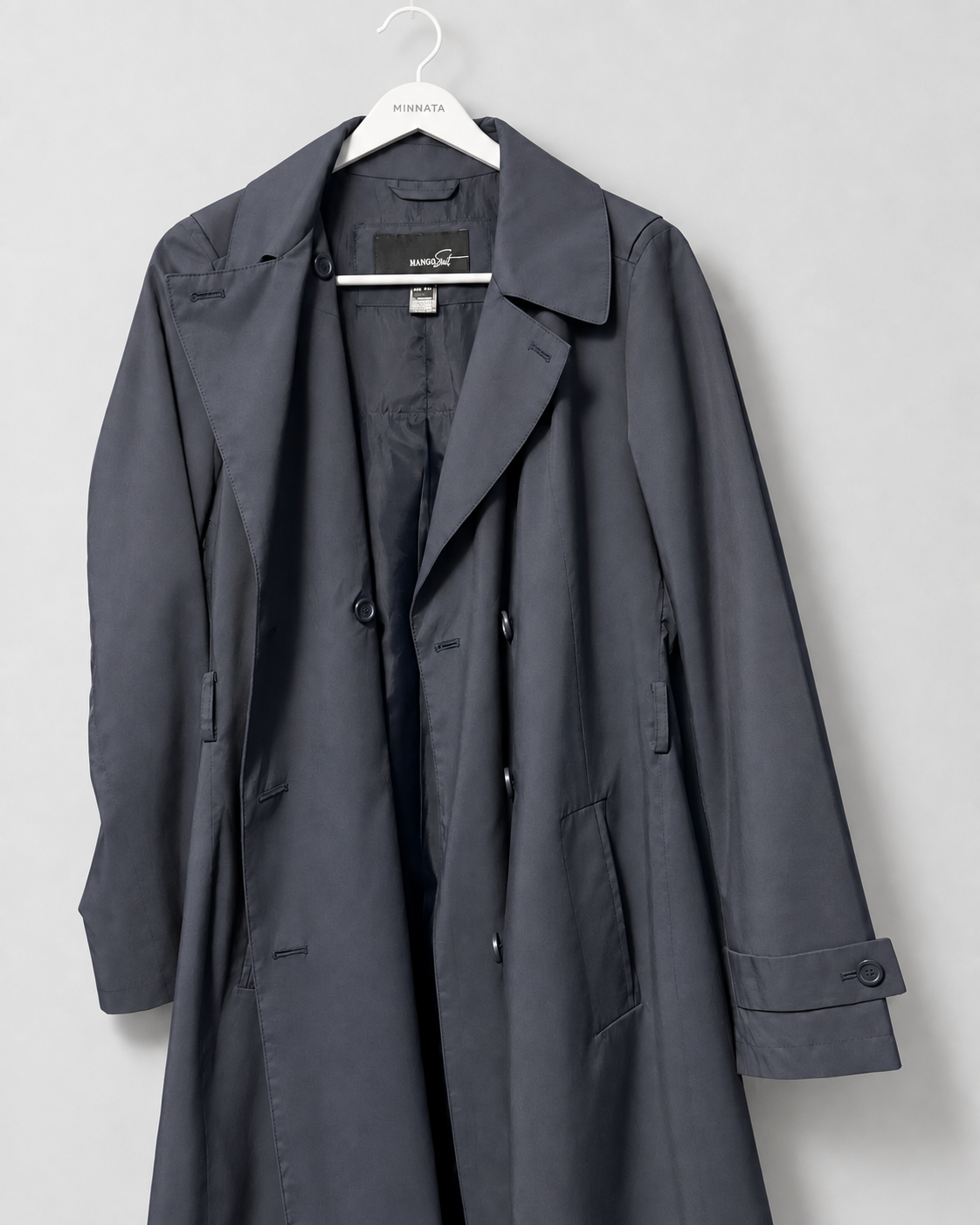 Trench coat MANGO (línea Suit) | Azul marino satinado | talla XS