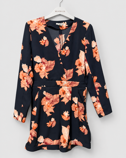 Enterito corto floral H&M azul marino con cinturón