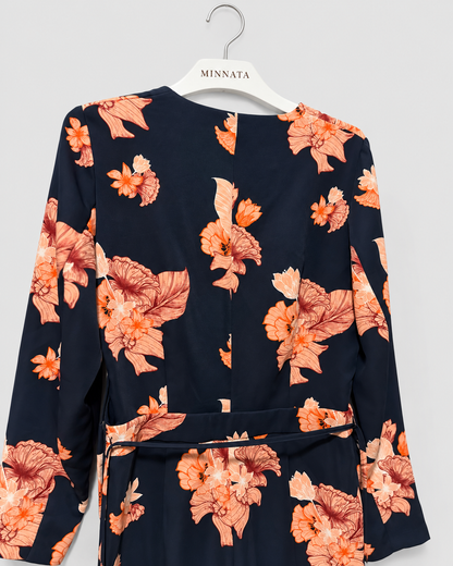 Enterito corto floral H&M azul marino con cinturón