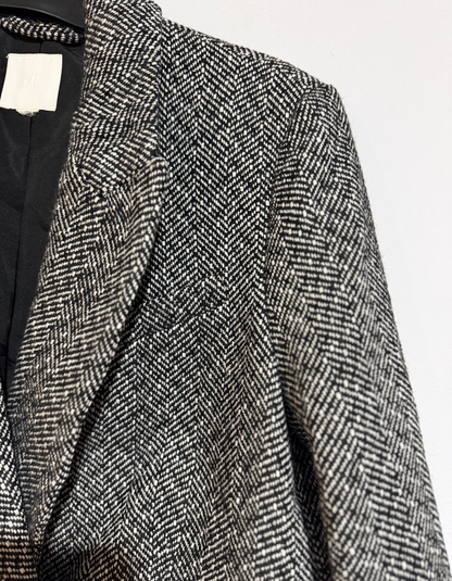 Blazer H&M cruzado de tweed espiga, invierno, gris/negro| Talla 38