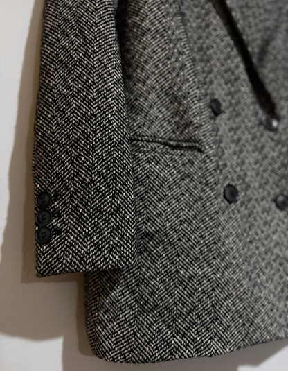 Blazer H&M cruzado de tweed espiga, invierno, gris/negro| Talla 38