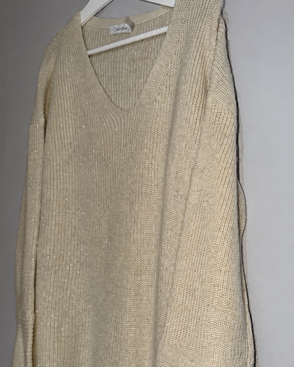Sweater Largo Calvin Klein Cuello V con Brillos | Talla L