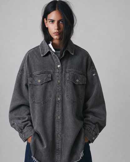 Sobrecamisa gruesa  oversize | Marca Polagram — Gris lavad