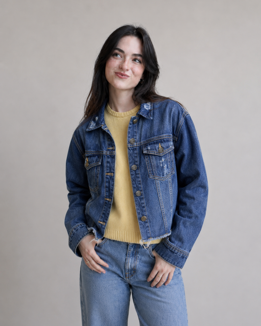 Chaqueta de mezclilla trucker Indigo Rein | Azul índigo distressed | Talla L