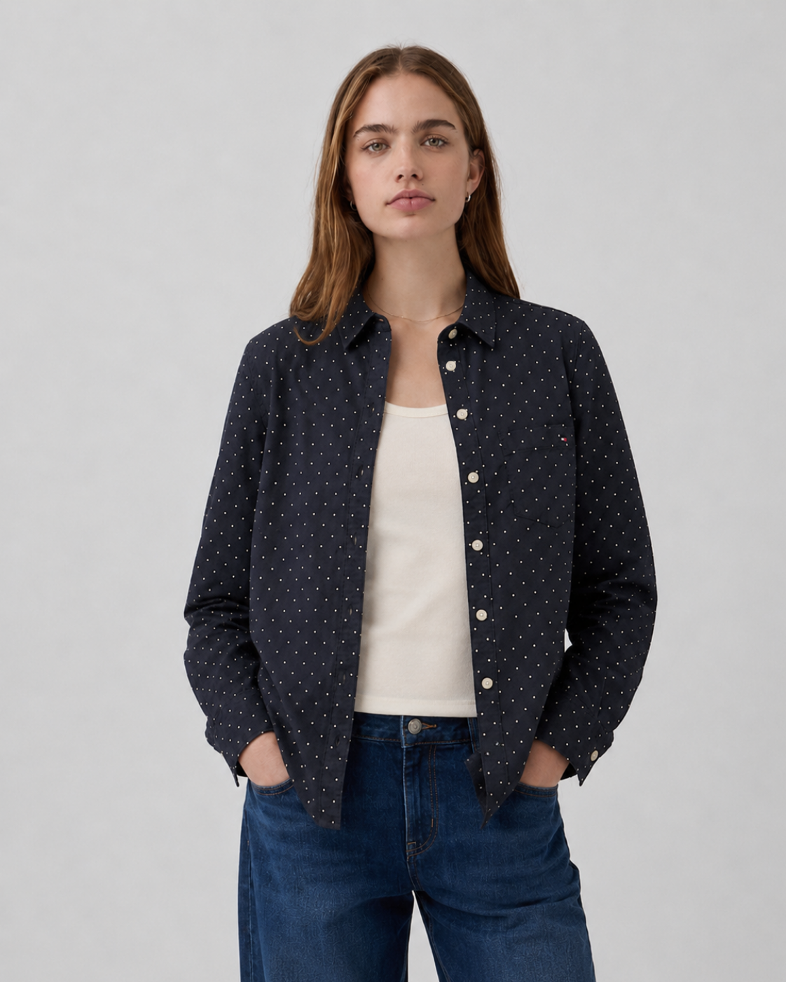 Camisa Tommy H| Azul marino a lunares | Talla indicada S