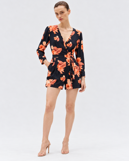 Enterito corto floral H&M azul marino con cinturón