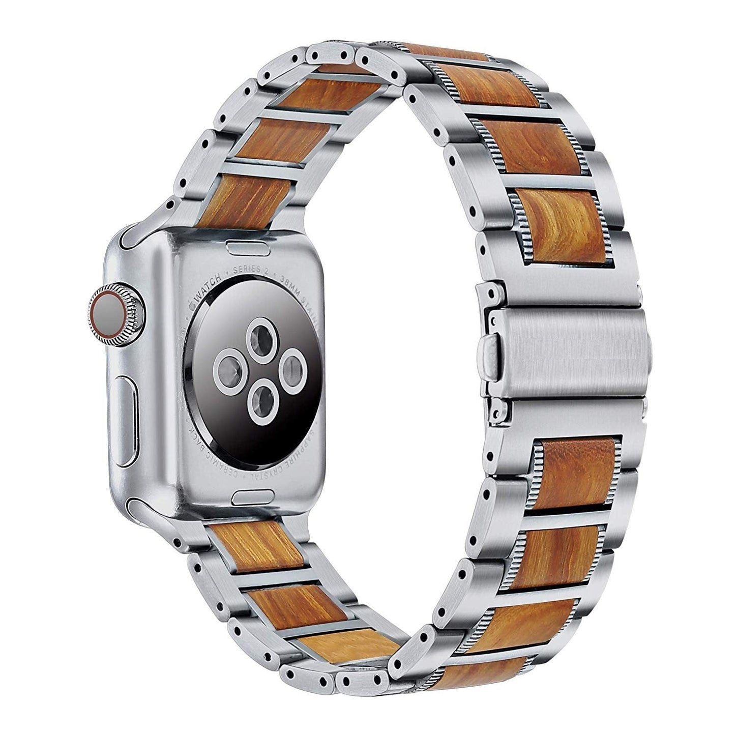 Pulseira luxuosa de madeira natural e aço inoxidável para Apple Watch